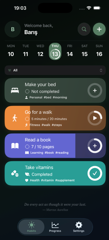 Daily habit list in dark mode
